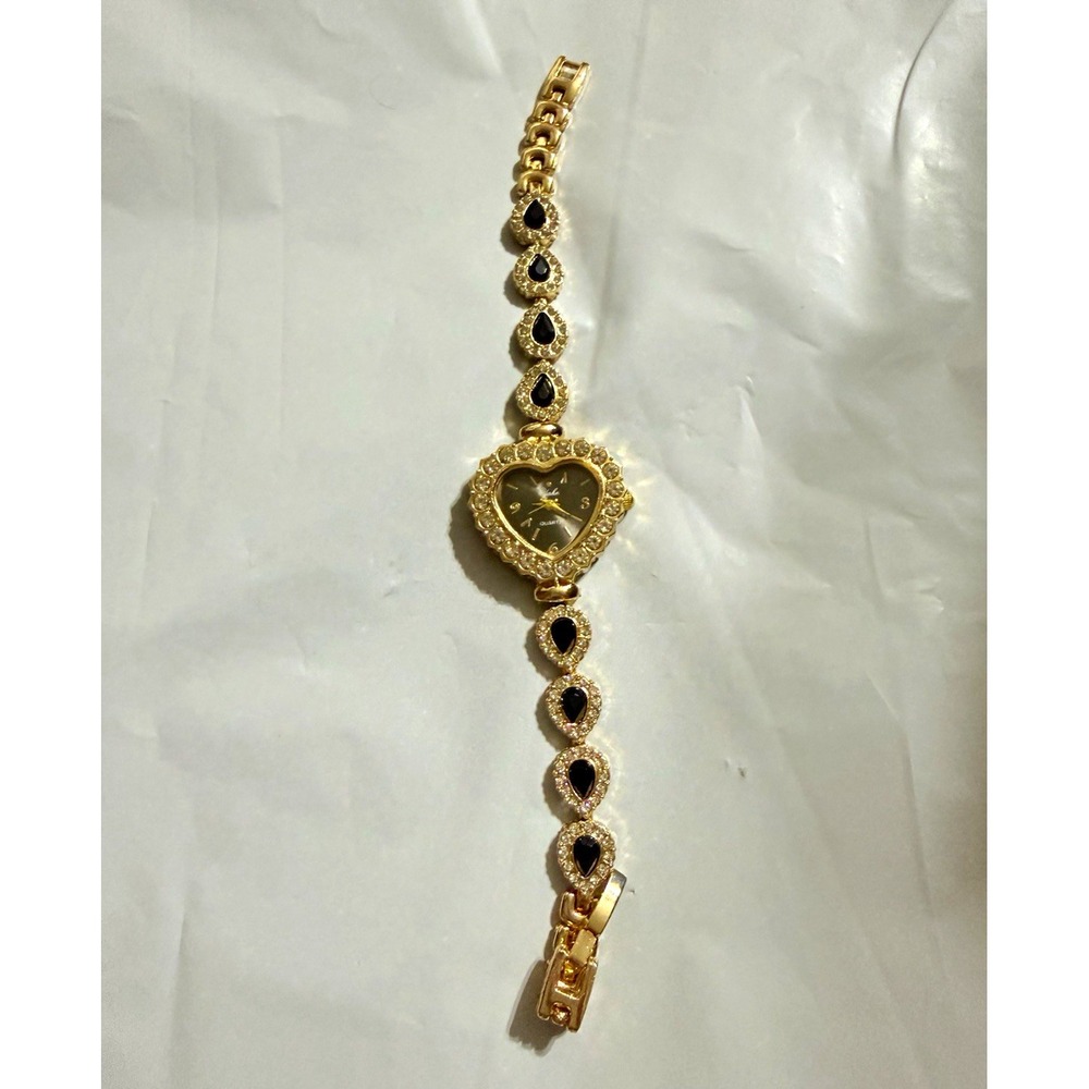 Women's Quartz Gold Tone Bracelet Watch Heart Shape Black Dial Arabic Dress